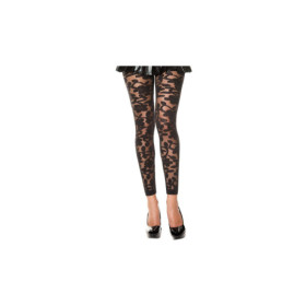 Legging noir fin transparent motif fleuri 